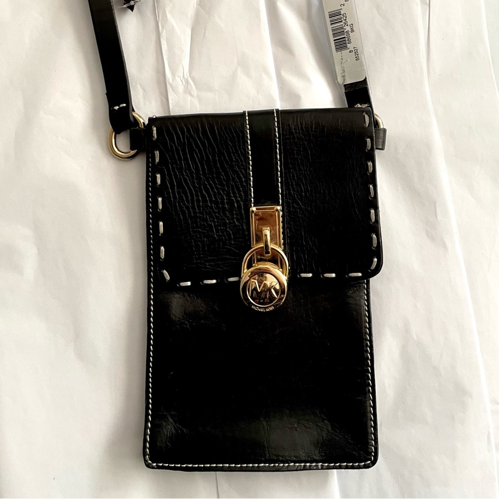 MICHAEL Michael Kors Hamilton black leather snap belt bag gold hardware NWT, S